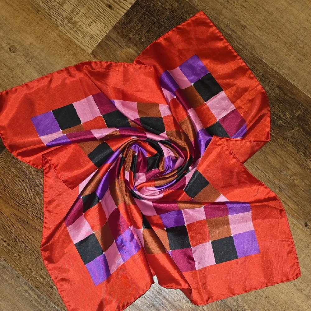 Vintage 70s Multicolor Checkerboard Patchwork Scarf